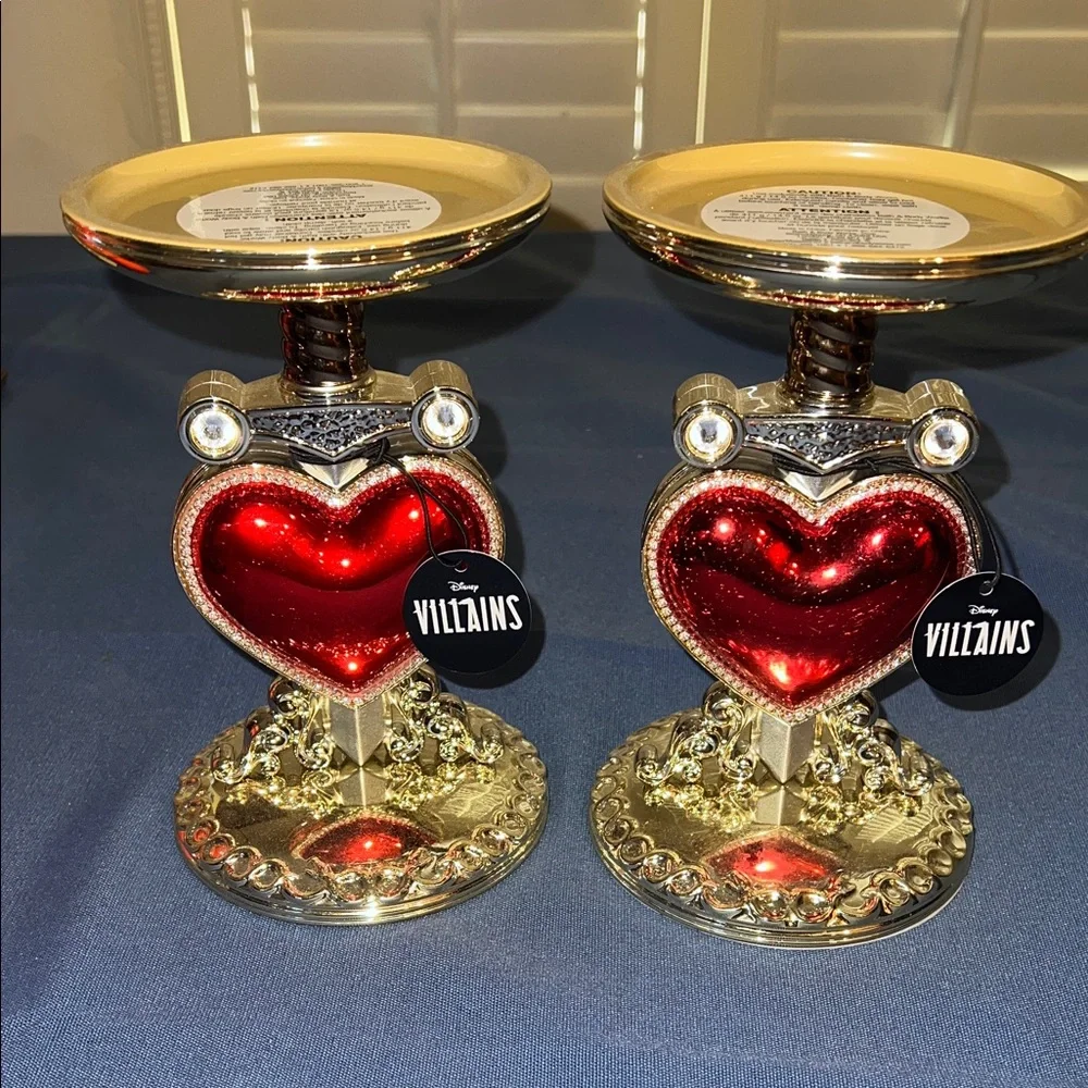 Gold and Red Heart Decorative Pedestal Candle Holders (Set of 2) bath and body - Picture 1 of 2